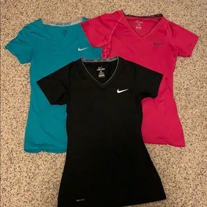 Nike pro fitted shirts (black, pink, blue/green)